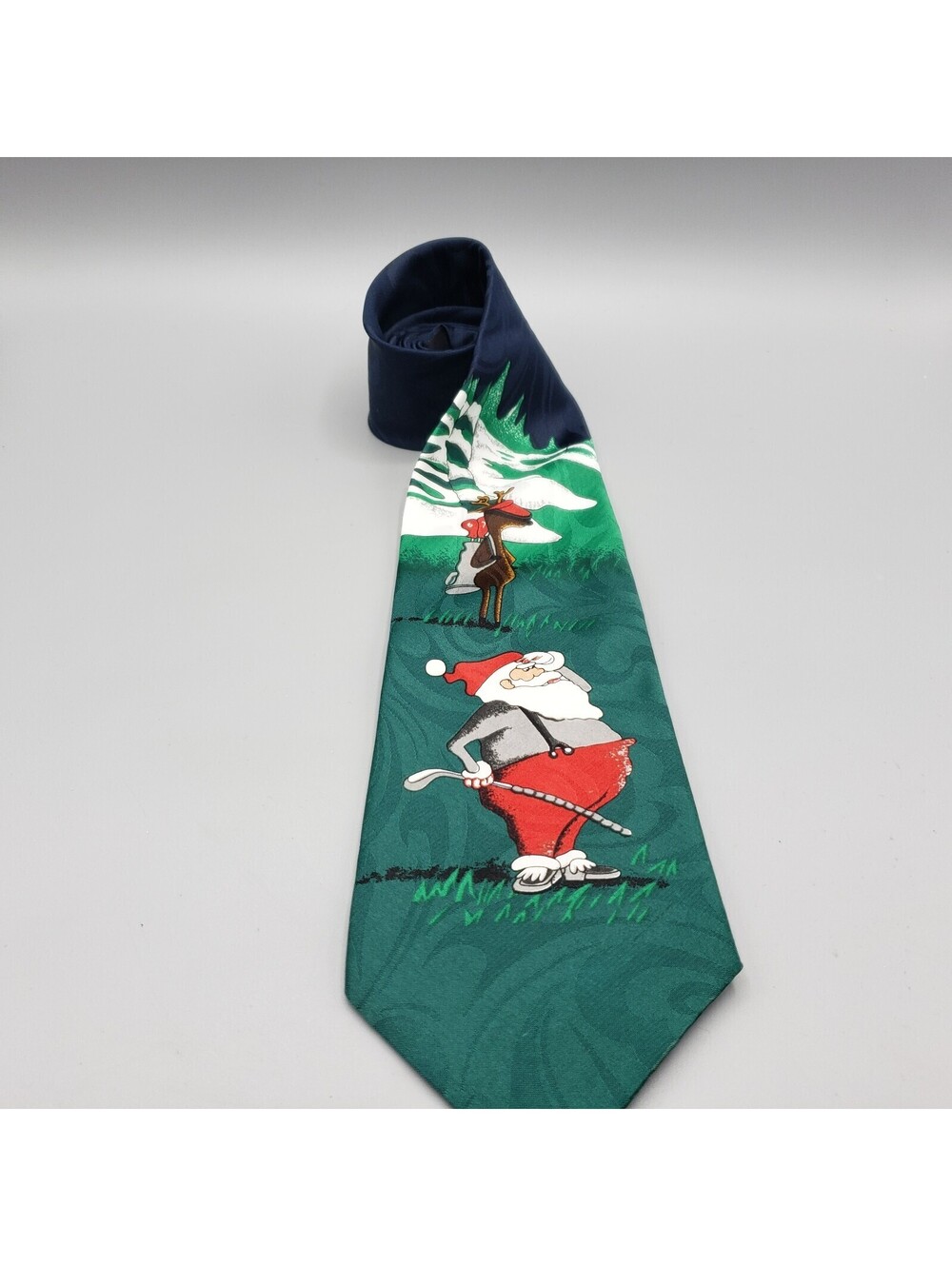 Hallmark SpecialTIES Holiday Tie by MMG Santa Golfing Reindeer Caddy Navy 59"